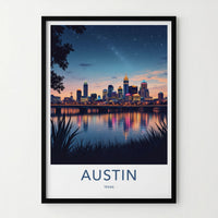Austin Poster - Texas Wall Art - Starry City Reflections Home Decor