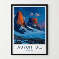 Auyuittuq National Park Poster - Canada Travel Print - Arctic peaks sunset Wall Decor