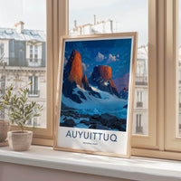 Auyuittuq National Park Poster - Canada Travel Print - Arctic peaks sunset Wall Decor