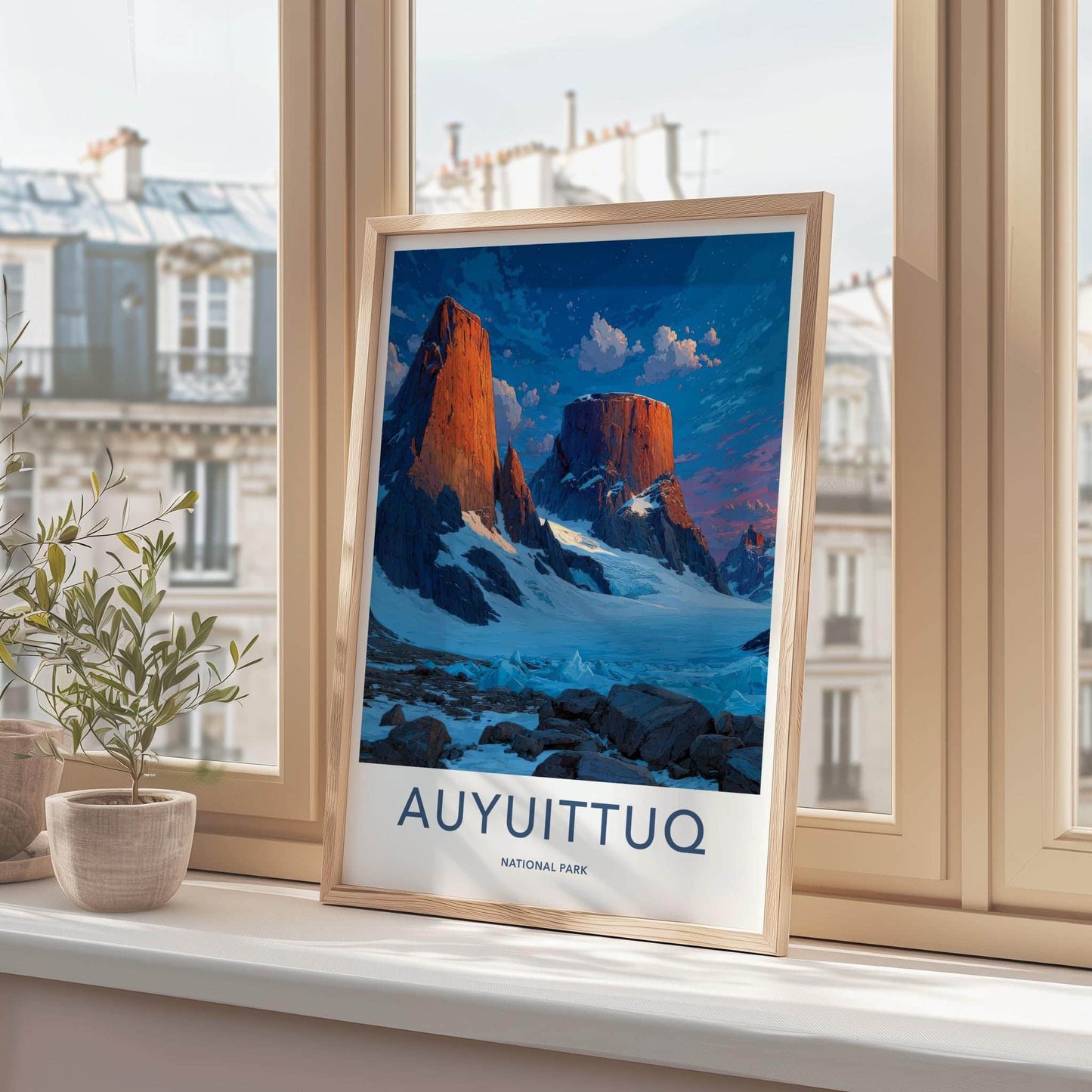 Auyuittuq National Park Poster - Canada Travel Print - Arctic peaks sunset Wall Decor