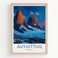 Auyuittuq National Park Poster - Canada Travel Print - Arctic peaks sunset Wall Decor