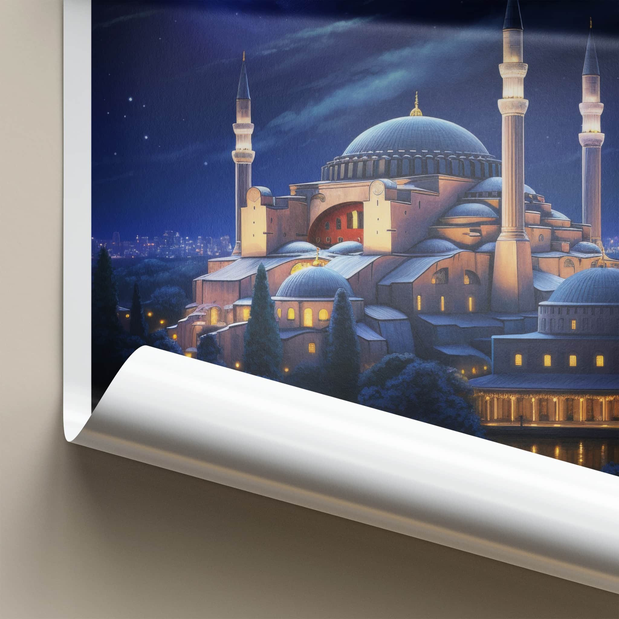 Ayasofya Poster - Turkey Travel Art - Starry Night Mosque Wall Decor
