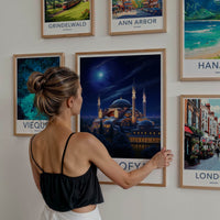 Ayasofya Poster - Turkey Travel Art - Starry Night Mosque Wall Decor