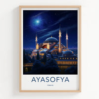 Ayasofya Poster - Turkey Travel Art - Starry Night Mosque Wall Decor