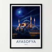 Ayasofya Poster - Turkey Travel Art - Starry Night Mosque Wall Decor