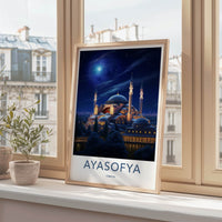 Ayasofya Poster - Turkey Travel Art - Starry Night Mosque Wall Decor