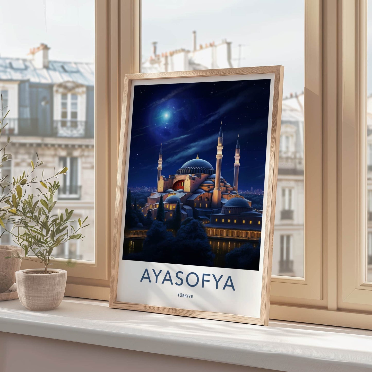 Ayasofya Poster - Turkey Travel Art - Starry Night Mosque Wall Decor