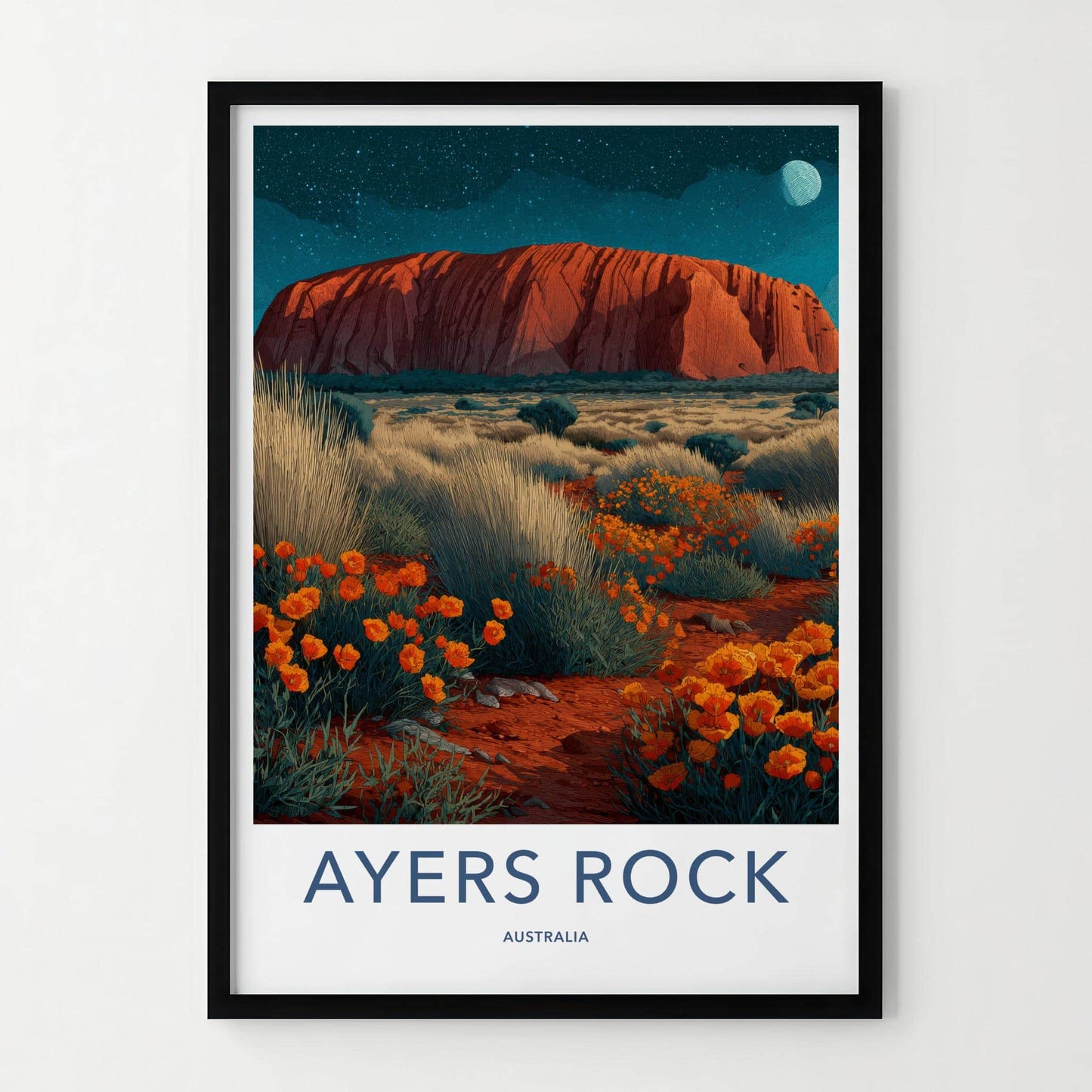 Ayers Rock Poster - Australia Travel Art - starry desert bloom Wall Decor