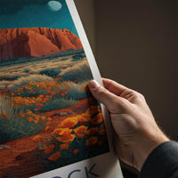 Ayers Rock Poster - Australia Travel Art - starry desert bloom Wall Decor