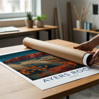 Ayers Rock Poster - Australia Travel Art - starry desert bloom Wall Decor