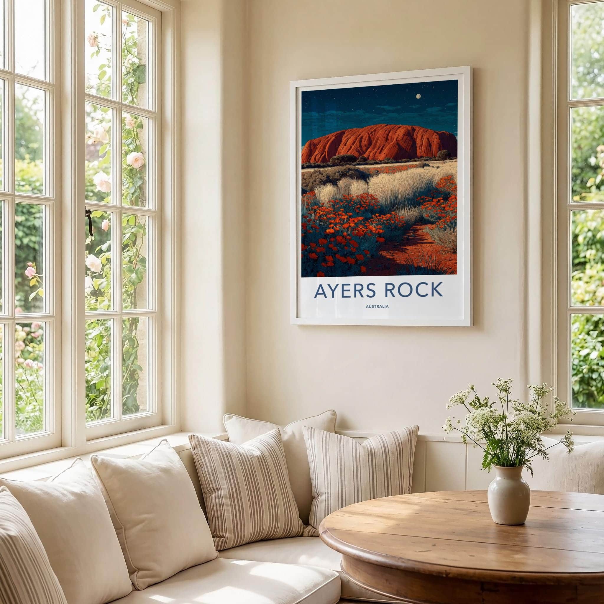 Ayers Rock Poster - Australia Travel Art - Starry Red Rock Home Decor