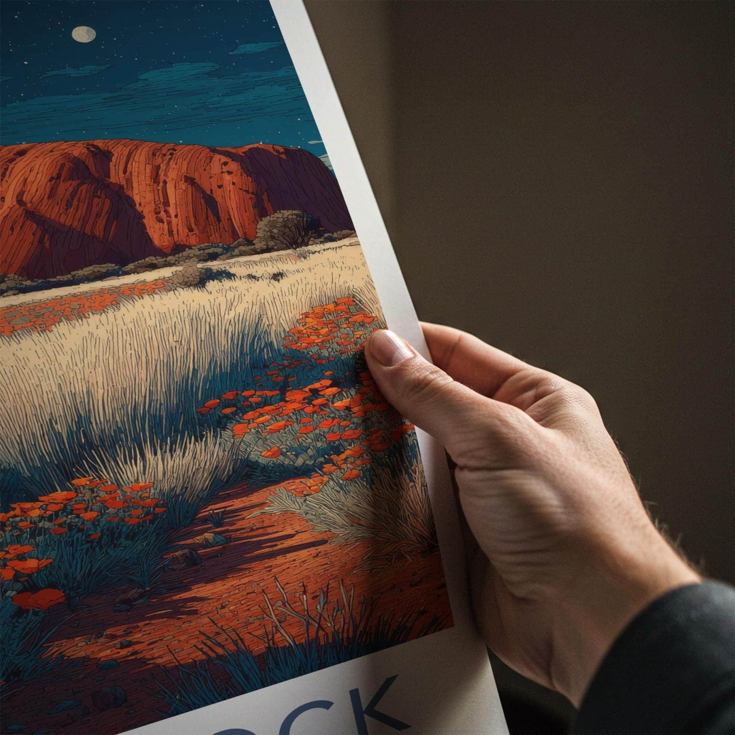 Ayers Rock Poster - Australia Travel Art - Starry Red Rock Home Decor