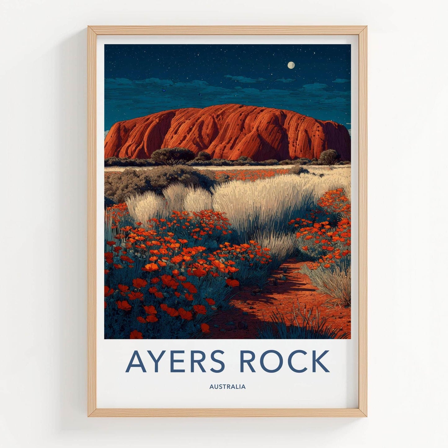 Ayers Rock Poster - Australia Travel Art - Starry Red Rock Home Decor
