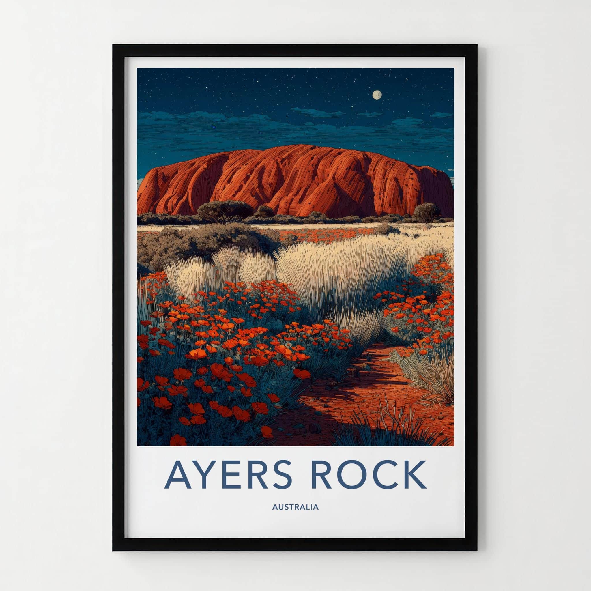 Ayers Rock Poster - Australia Travel Art - Starry Red Rock Home Decor