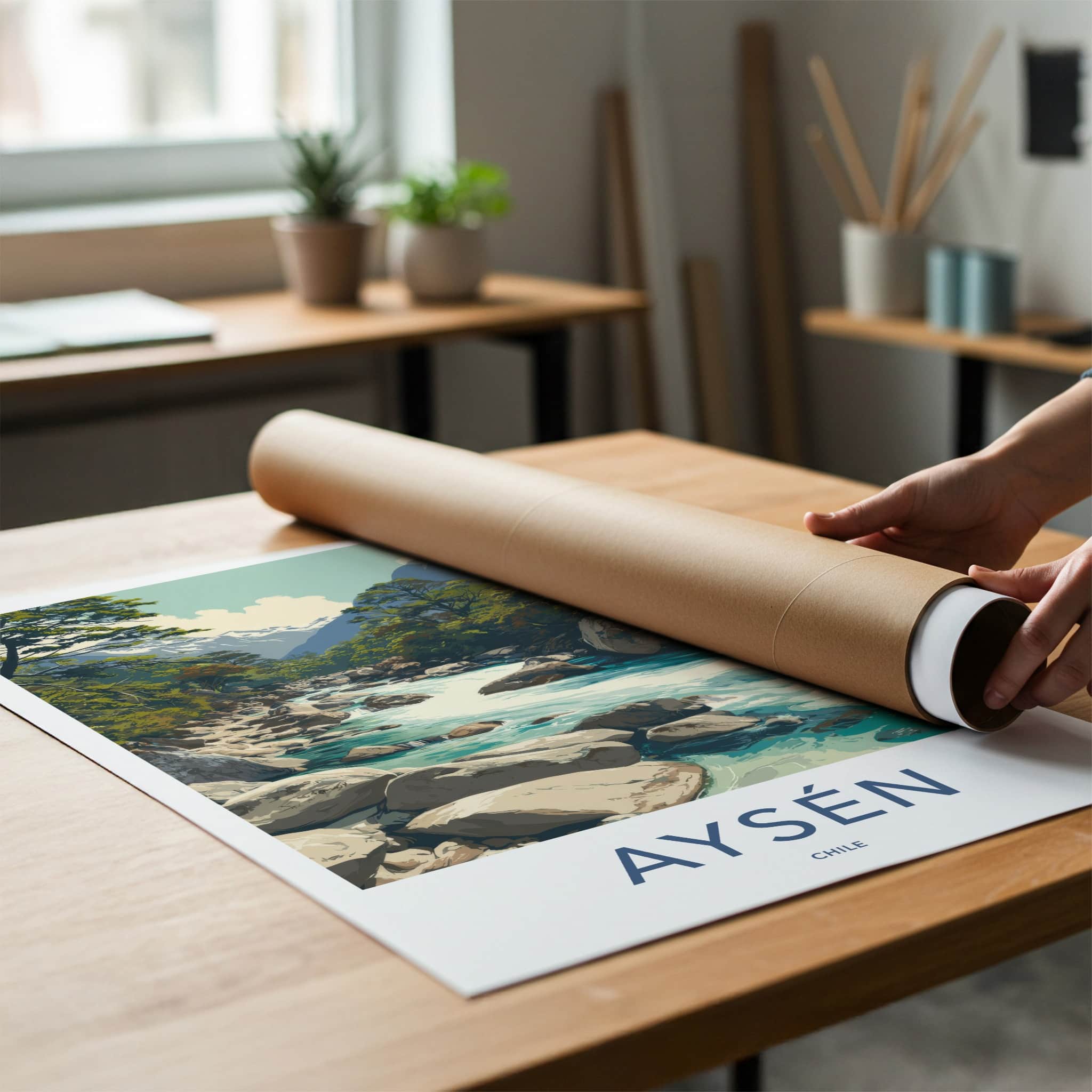 Aysen Poster - Chile Travel Print - Mountain River Flow Home Art