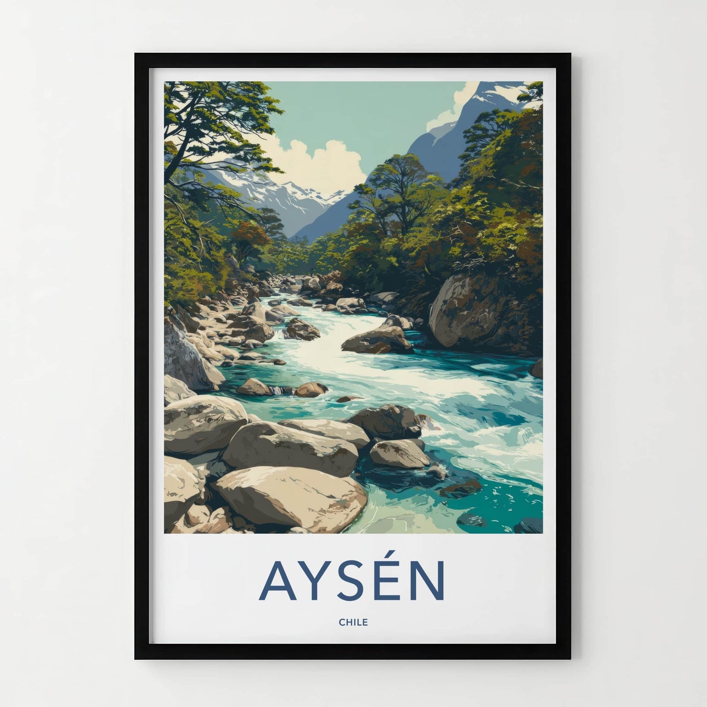 Aysen Poster - Chile Travel Print - Mountain River Flow Home Art