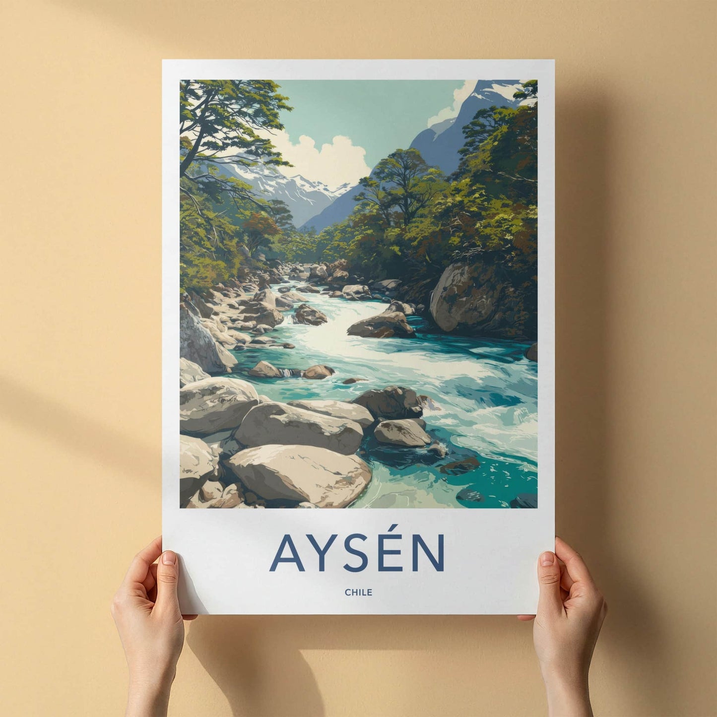 Aysen Poster - Chile Travel Print - Mountain River Flow Home Art