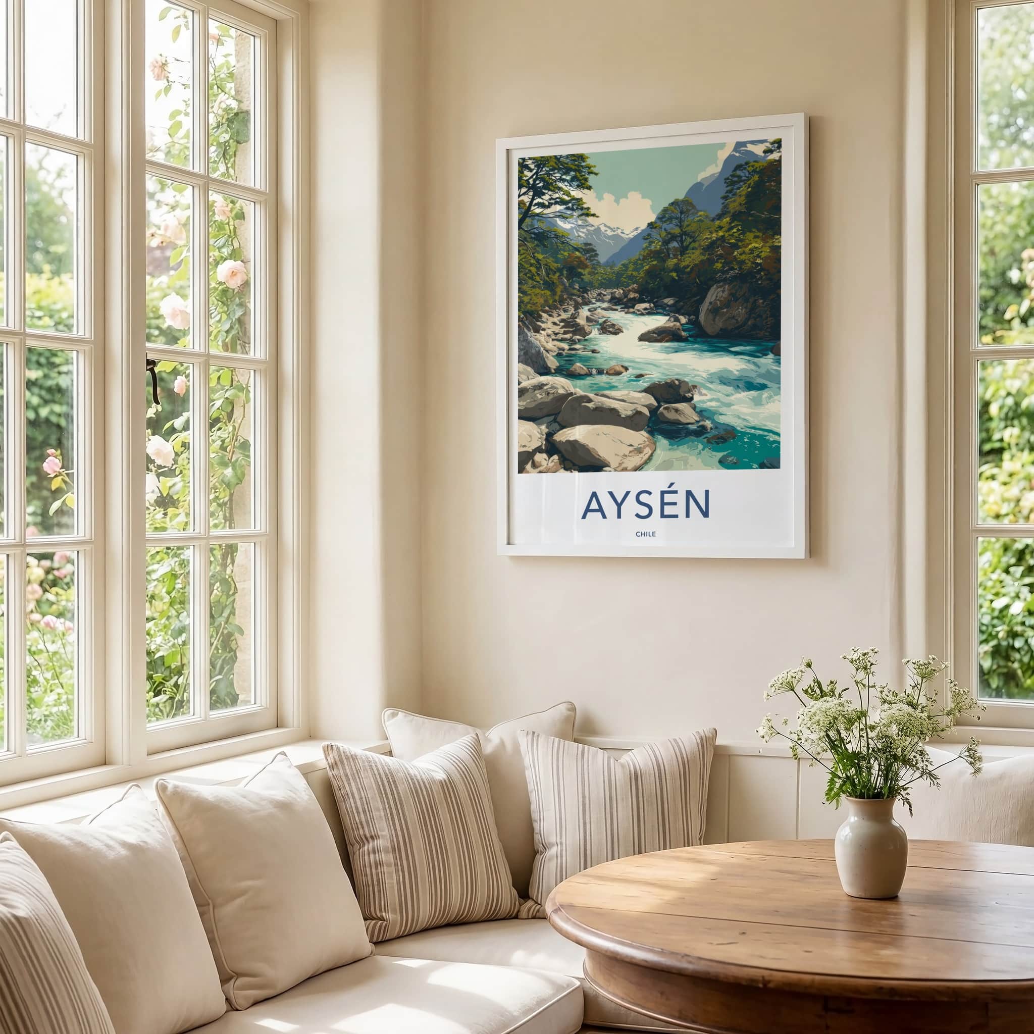 Aysen Poster - Chile Travel Print - Mountain River Flow Home Art