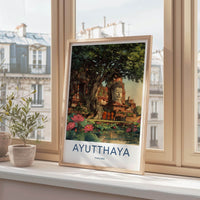 Ayutthaya Poster - Thailand Travel Art - Ancient Temple Ruins Travel Decor