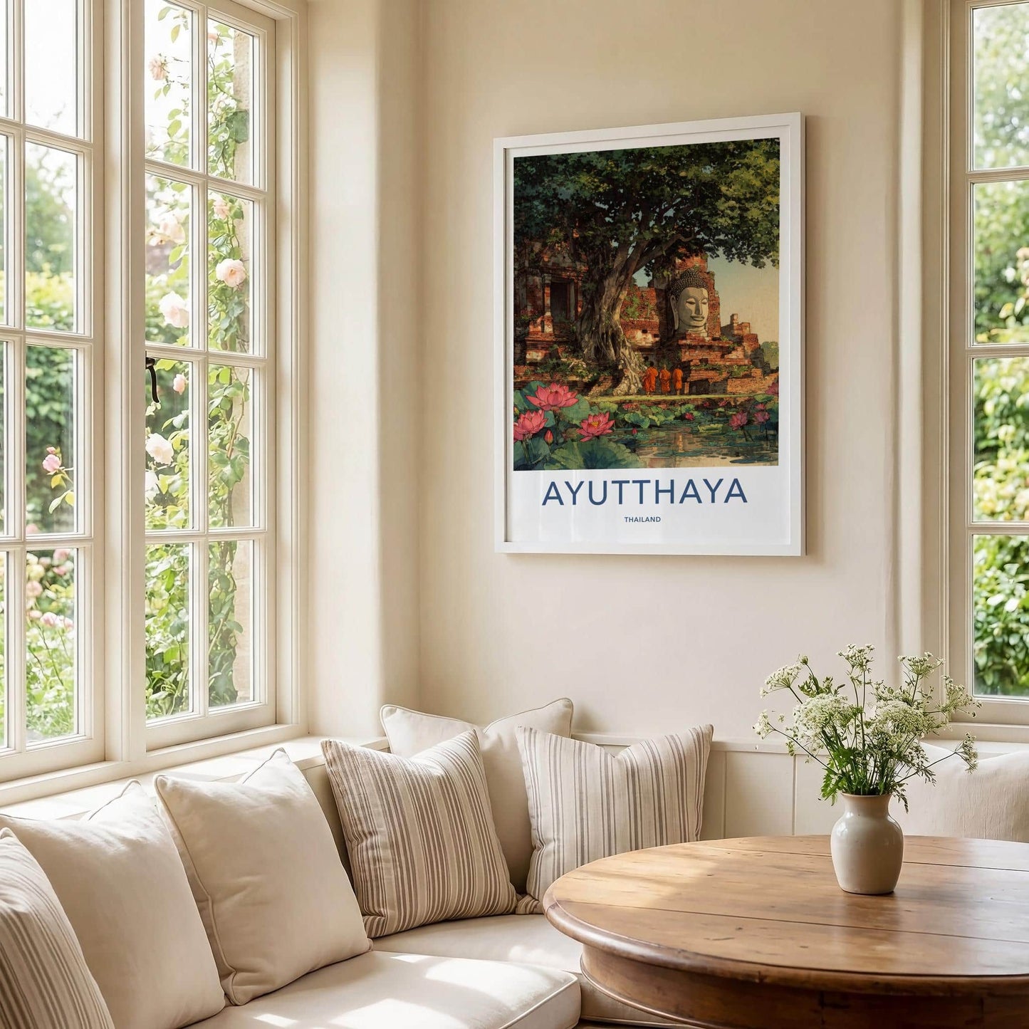 Ayutthaya Poster - Thailand Travel Art - Ancient Temple Ruins Travel Decor
