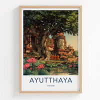 Ayutthaya Poster - Thailand Travel Art - Ancient Temple Ruins Travel Decor