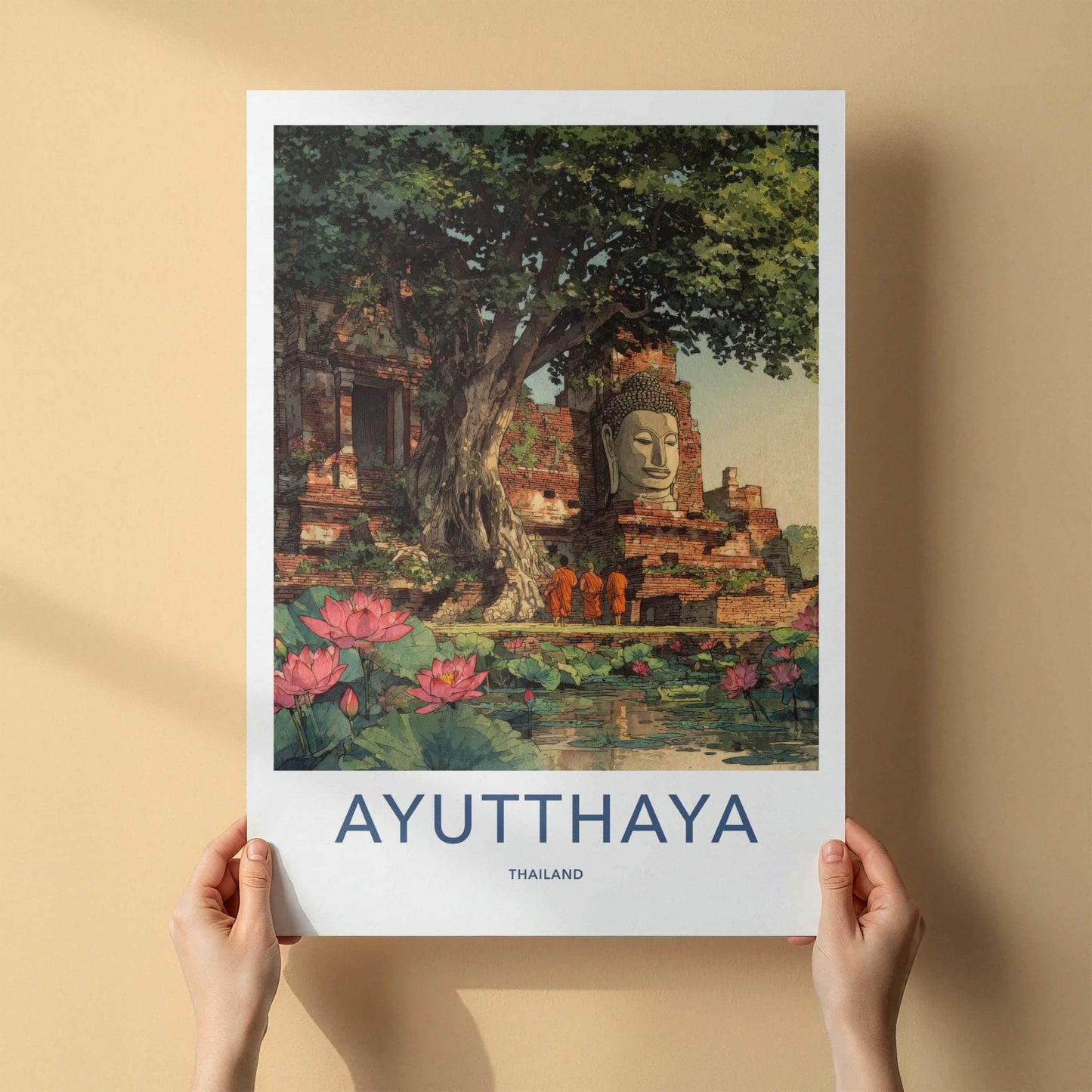 Ayutthaya Poster - Thailand Travel Art - Ancient Temple Ruins Travel Decor