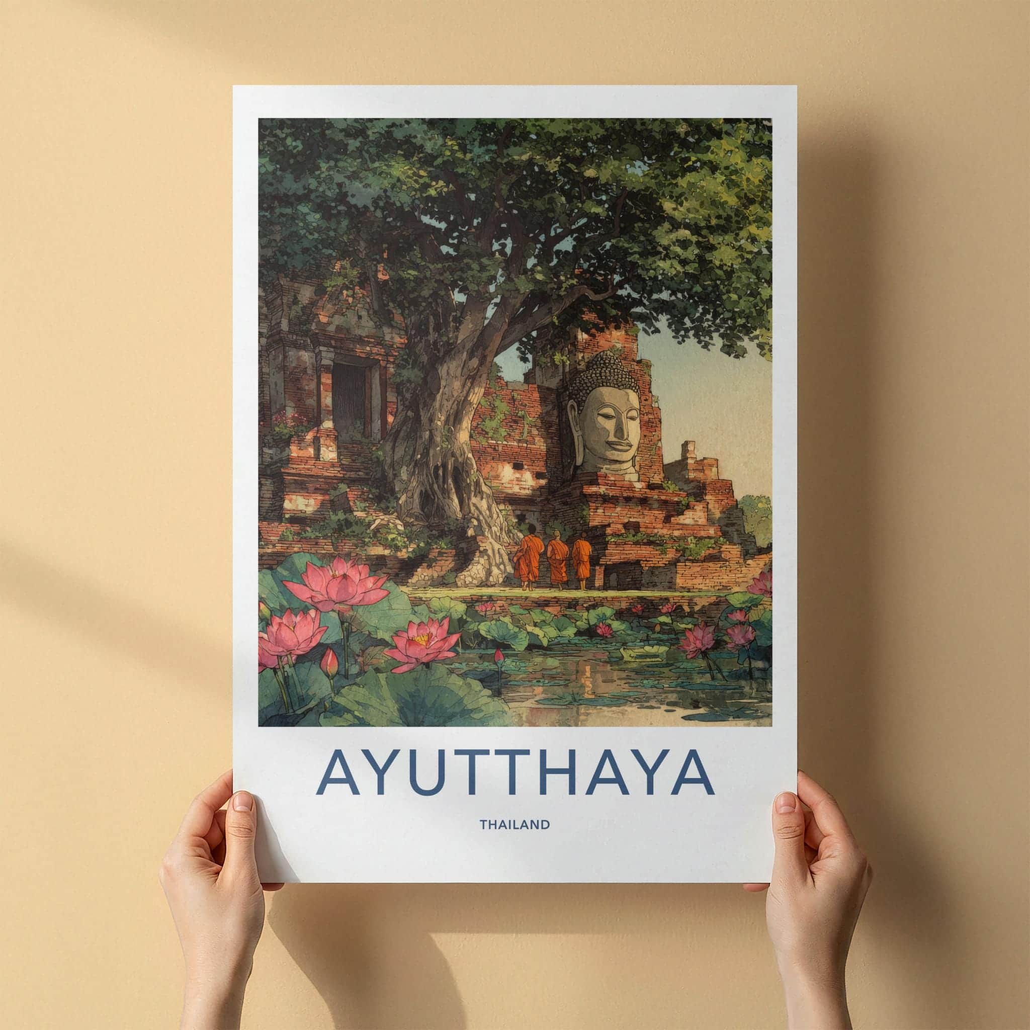 Ayutthaya Poster - Thailand Travel Art - Ancient Temple Ruins Travel Decor