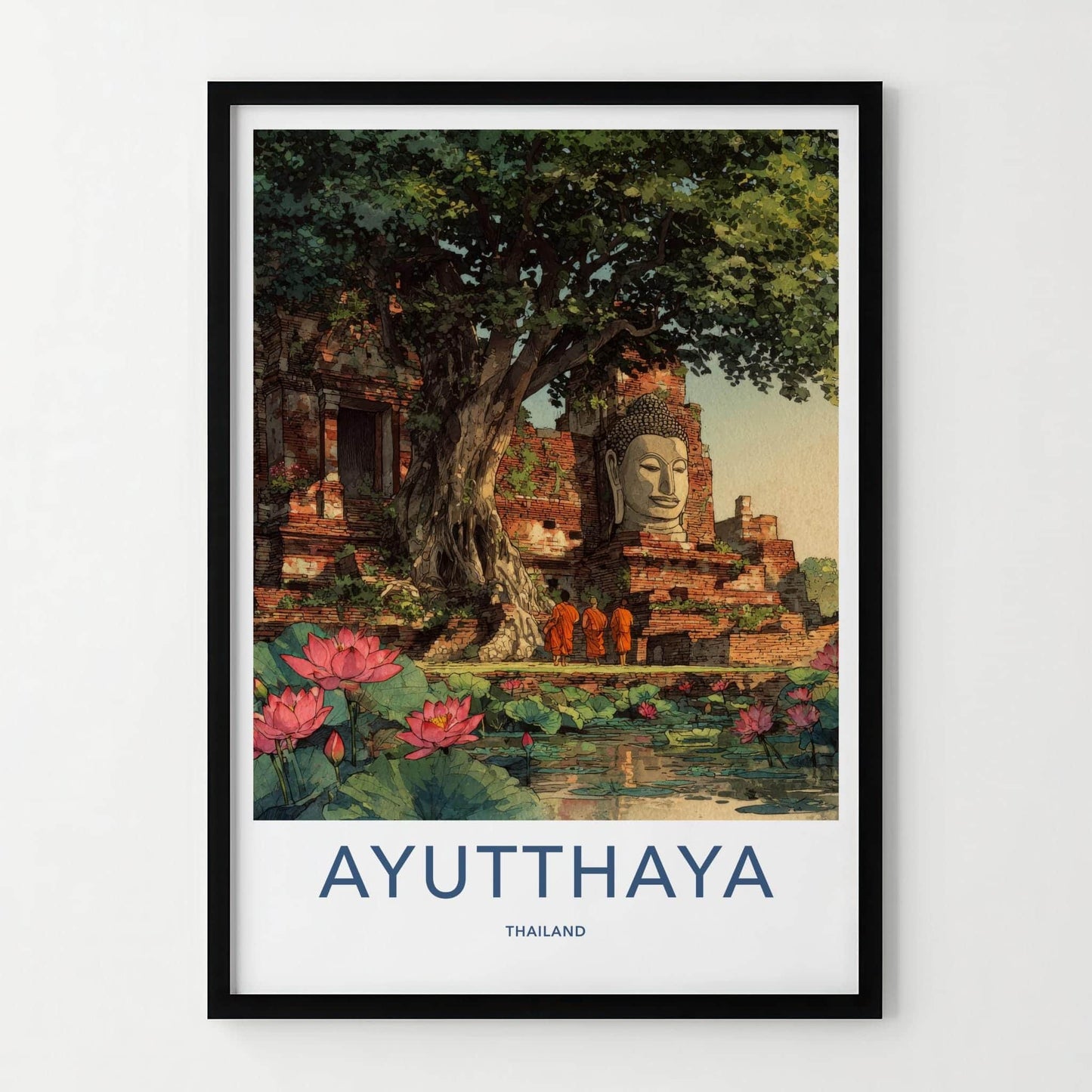 Ayutthaya Poster - Thailand Travel Art - Ancient Temple Ruins Travel Decor