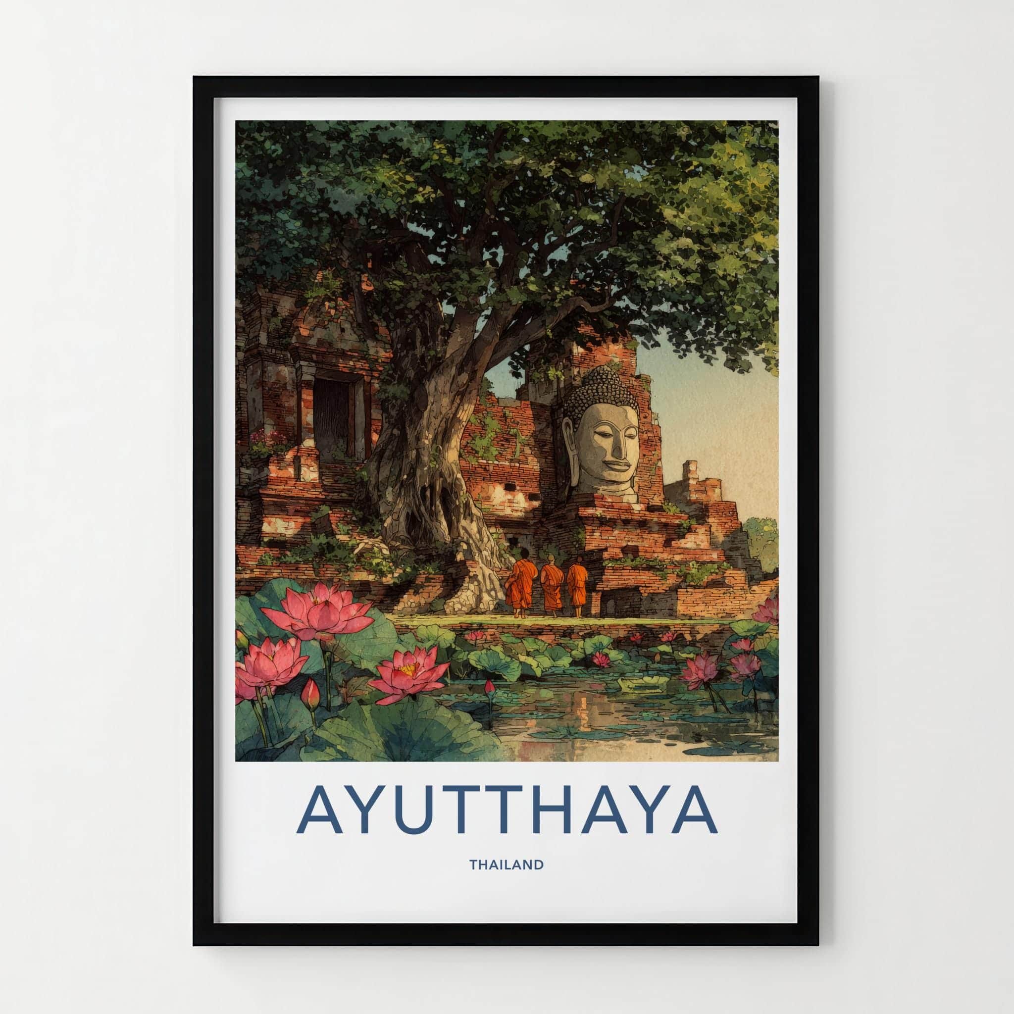 Ayutthaya Poster - Thailand Travel Art - Ancient Temple Ruins Travel Decor