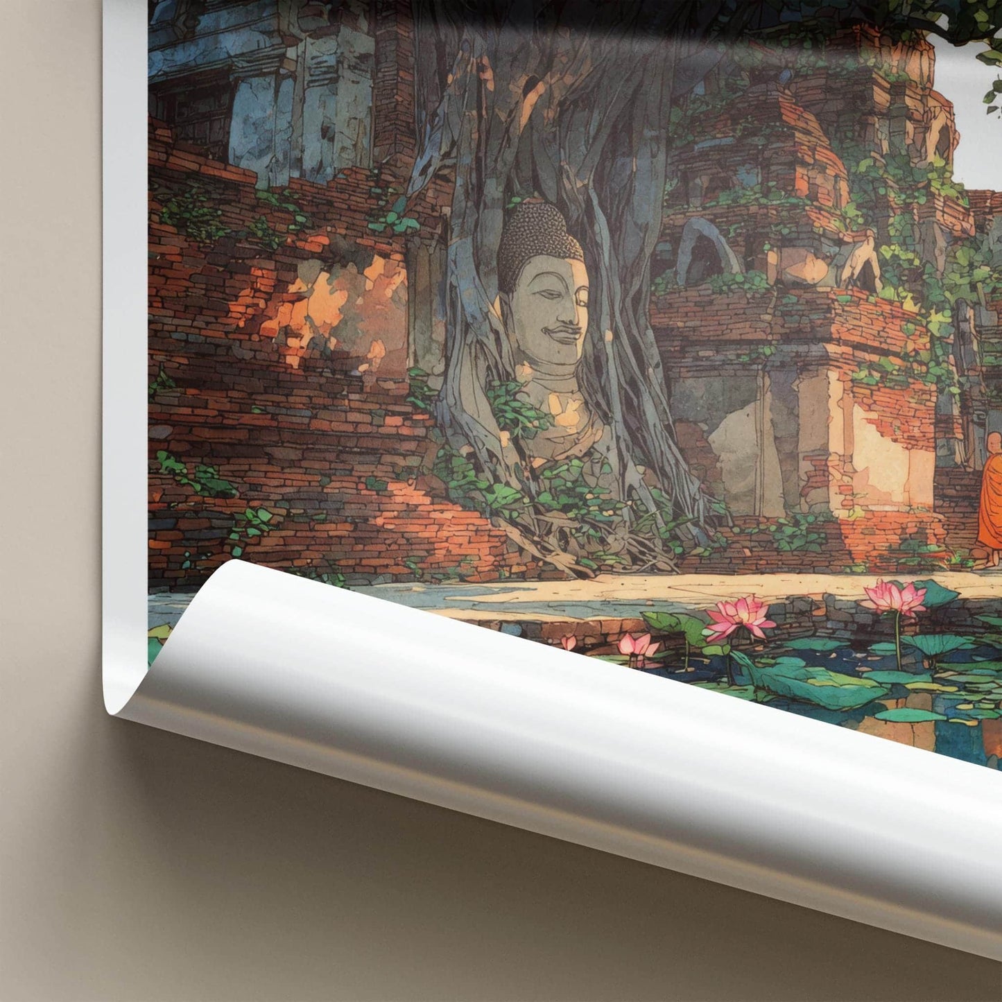 Ayutthaya Poster - Thailand Travel Art - Buddha Lotus Ruins Home Decor
