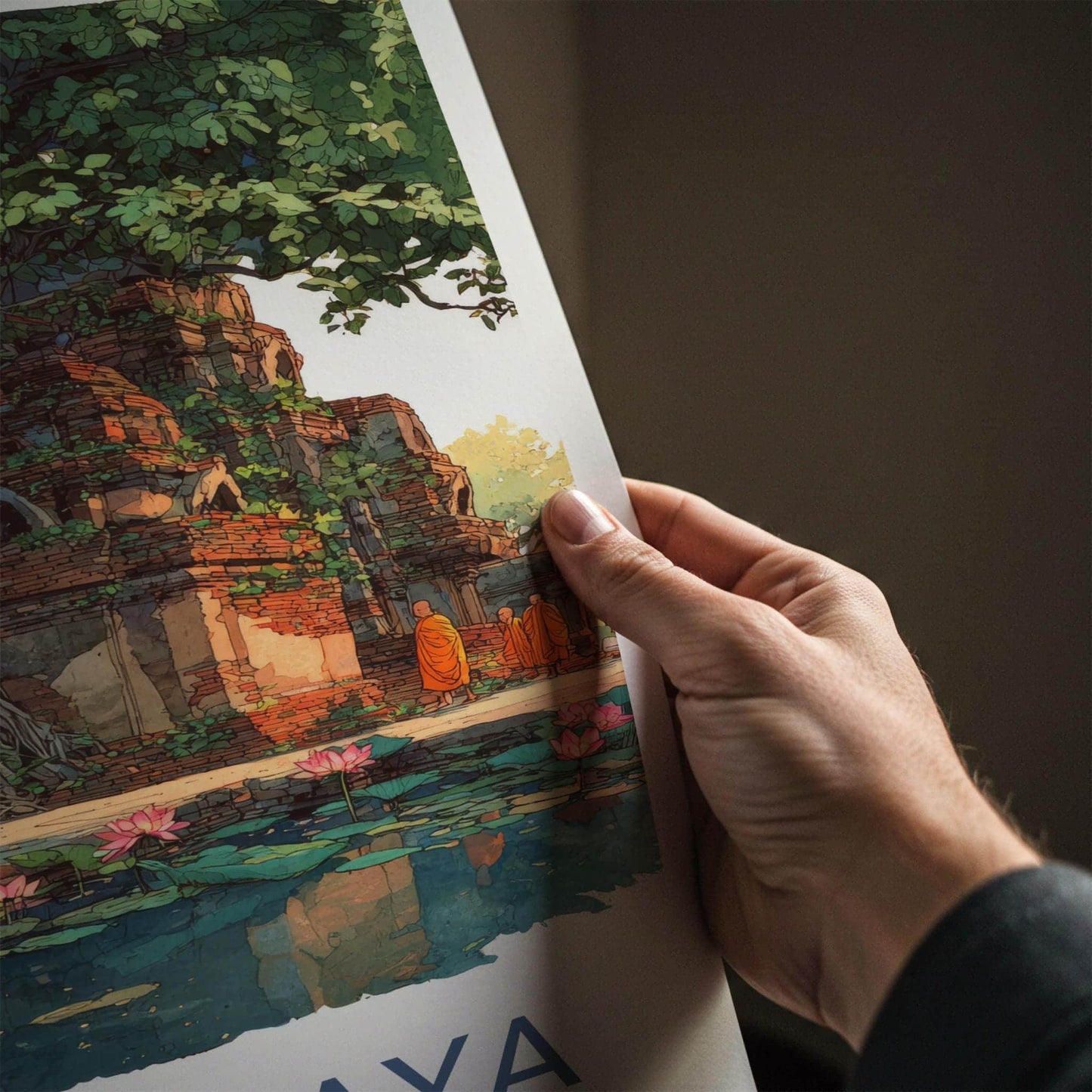 Ayutthaya Poster - Thailand Travel Art - Buddha Lotus Ruins Home Decor