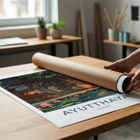 Ayutthaya Poster - Thailand Travel Art - Buddha Lotus Ruins Home Decor
