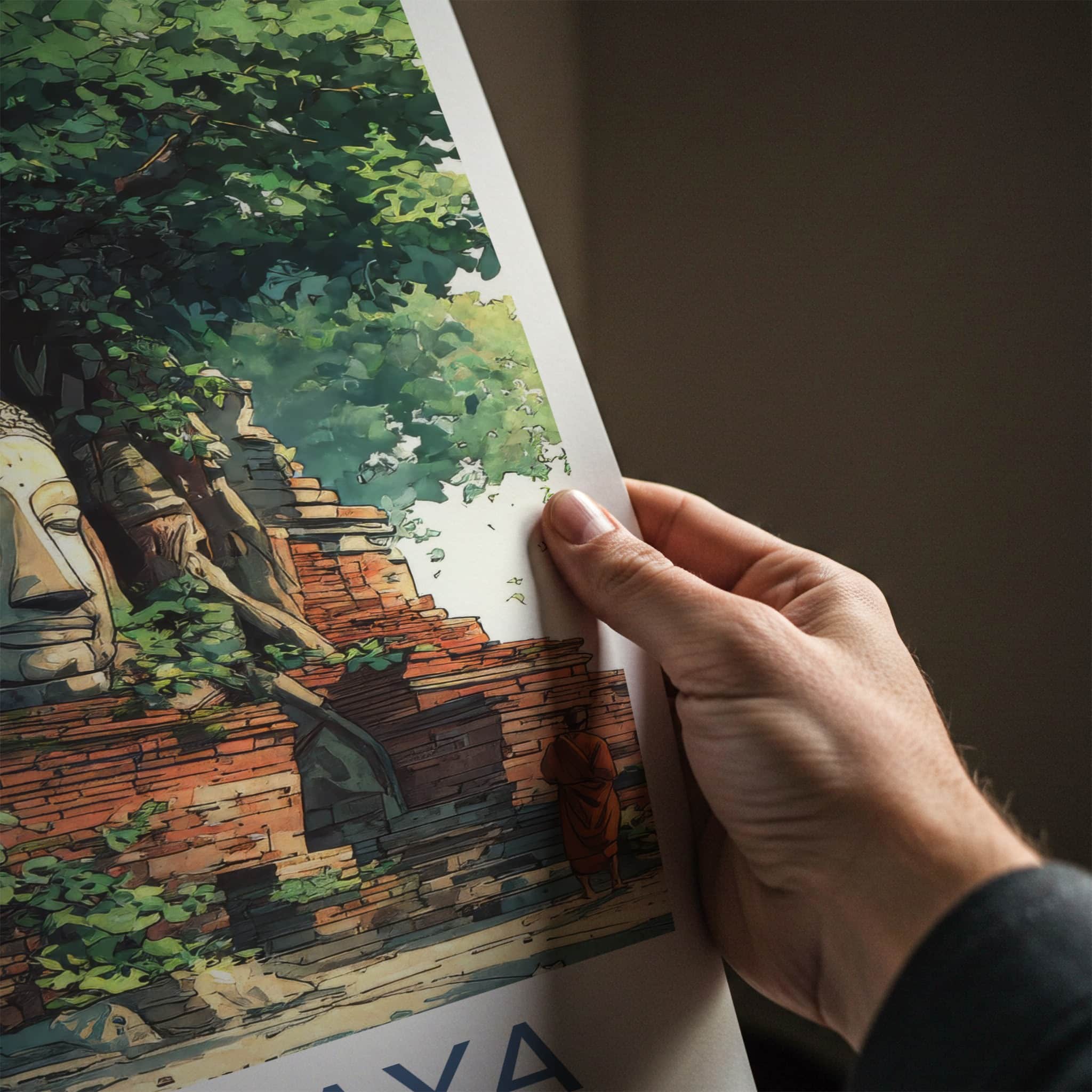 Ayutthaya Poster - Thailand Travel Art - Tree Buddha Head Wall Decor