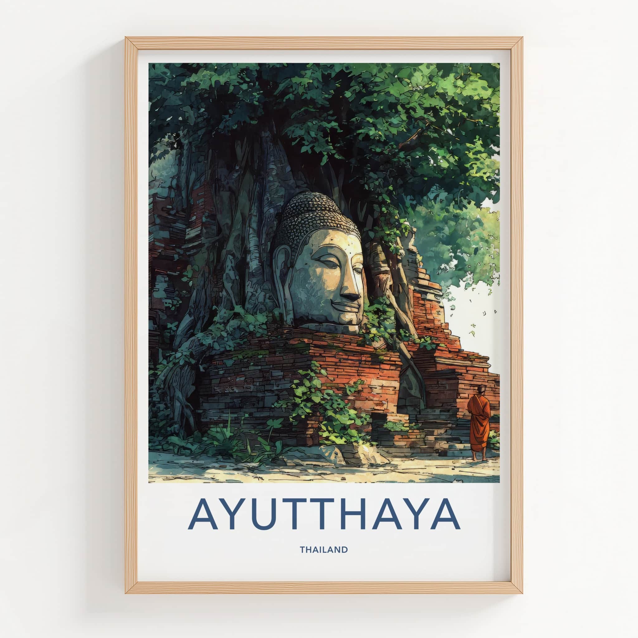 Ayutthaya Poster - Thailand Travel Art - Tree Buddha Head Wall Decor