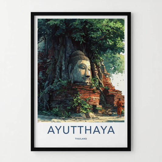 Ayutthaya Poster - Thailand Travel Art - Tree Buddha Head Wall Decor