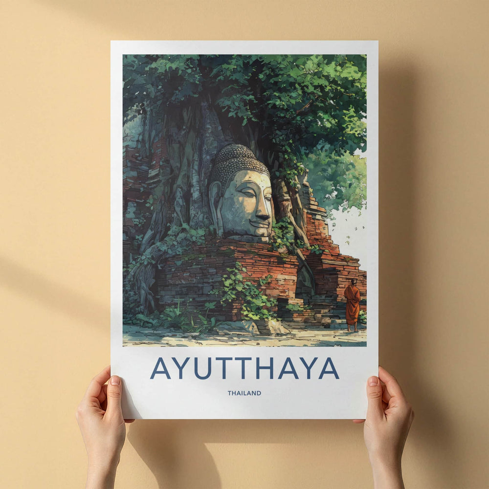 Ayutthaya Poster - Thailand Travel Art - Tree Buddha Head Wall Decor