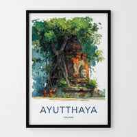 Ayutthaya Poster - Thailand Travel Print - Buddha Tree Roots Home Decor
