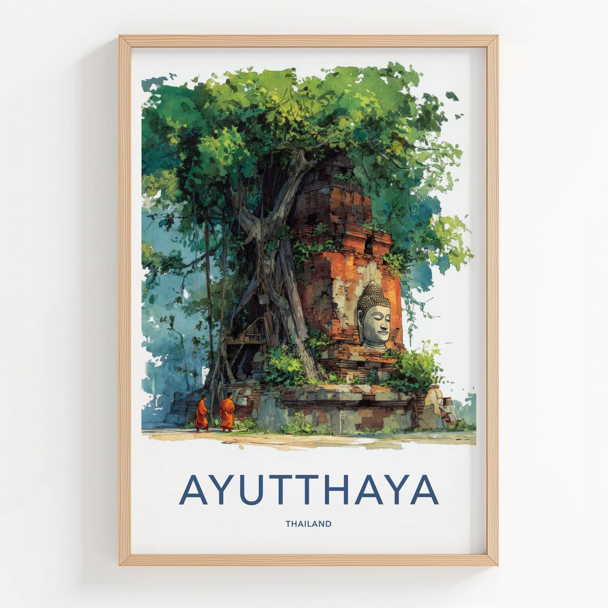 Ayutthaya Poster - Thailand Travel Print - Buddha Tree Roots Home Decor