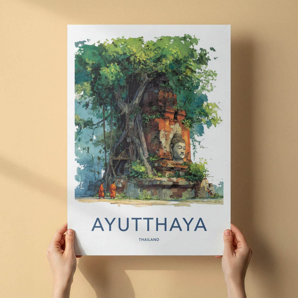 Ayutthaya Poster - Thailand Travel Print - Buddha Tree Roots Home Decor