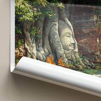 Ayutthaya Poster - Thailand Travel Print - rooted Buddha head Home Art