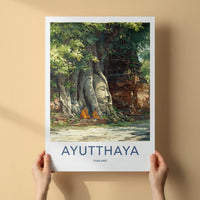 Ayutthaya Poster - Thailand Travel Print - rooted Buddha head Home Art