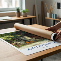 Ayutthaya Poster - Thailand Travel Print - rooted Buddha head Home Art