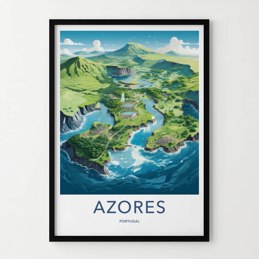 Azores Poster - Portugal Travel Art - Green Island Water Wall Decor