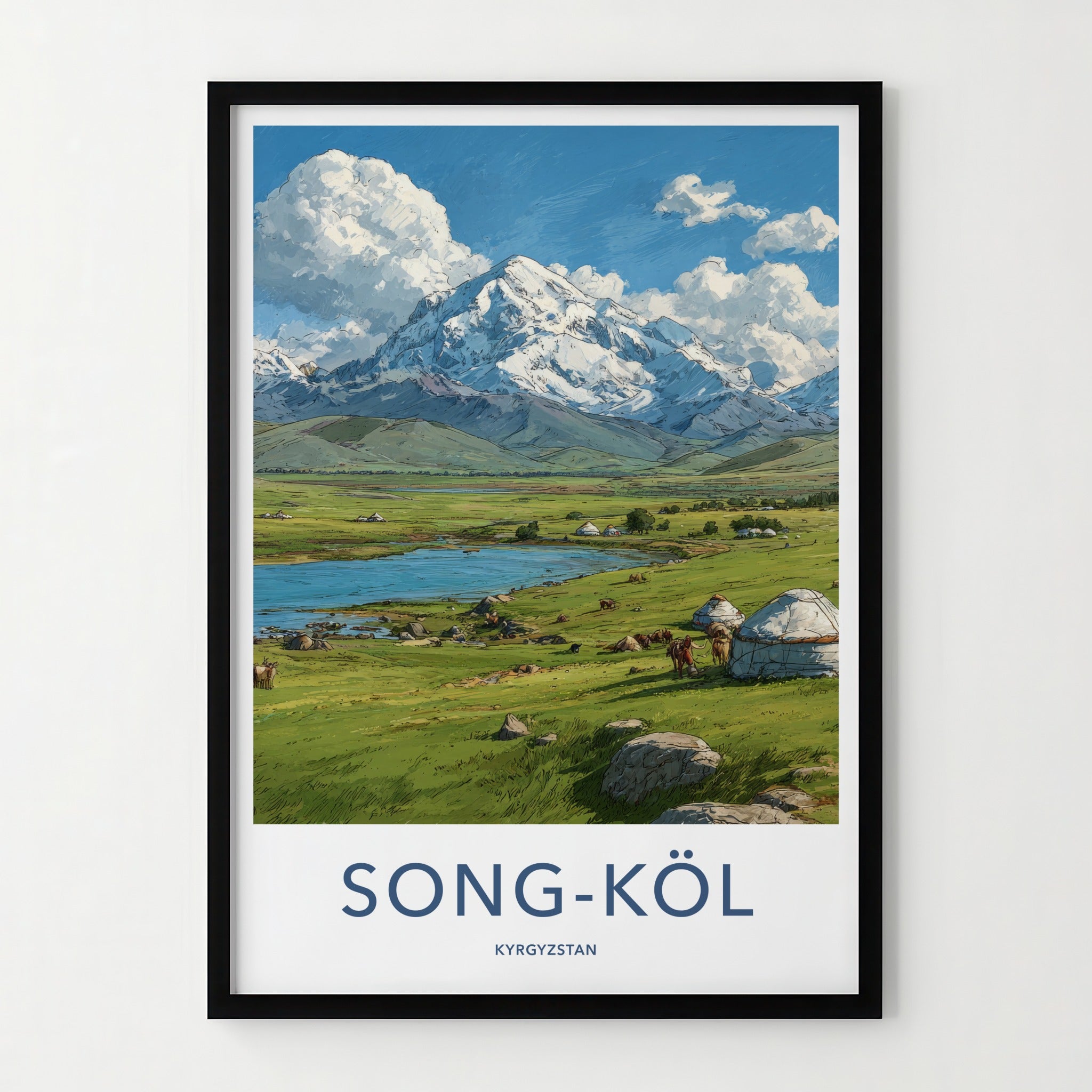 Song Kol Poster - Kyrgyzstan Lake Yurts Mountains