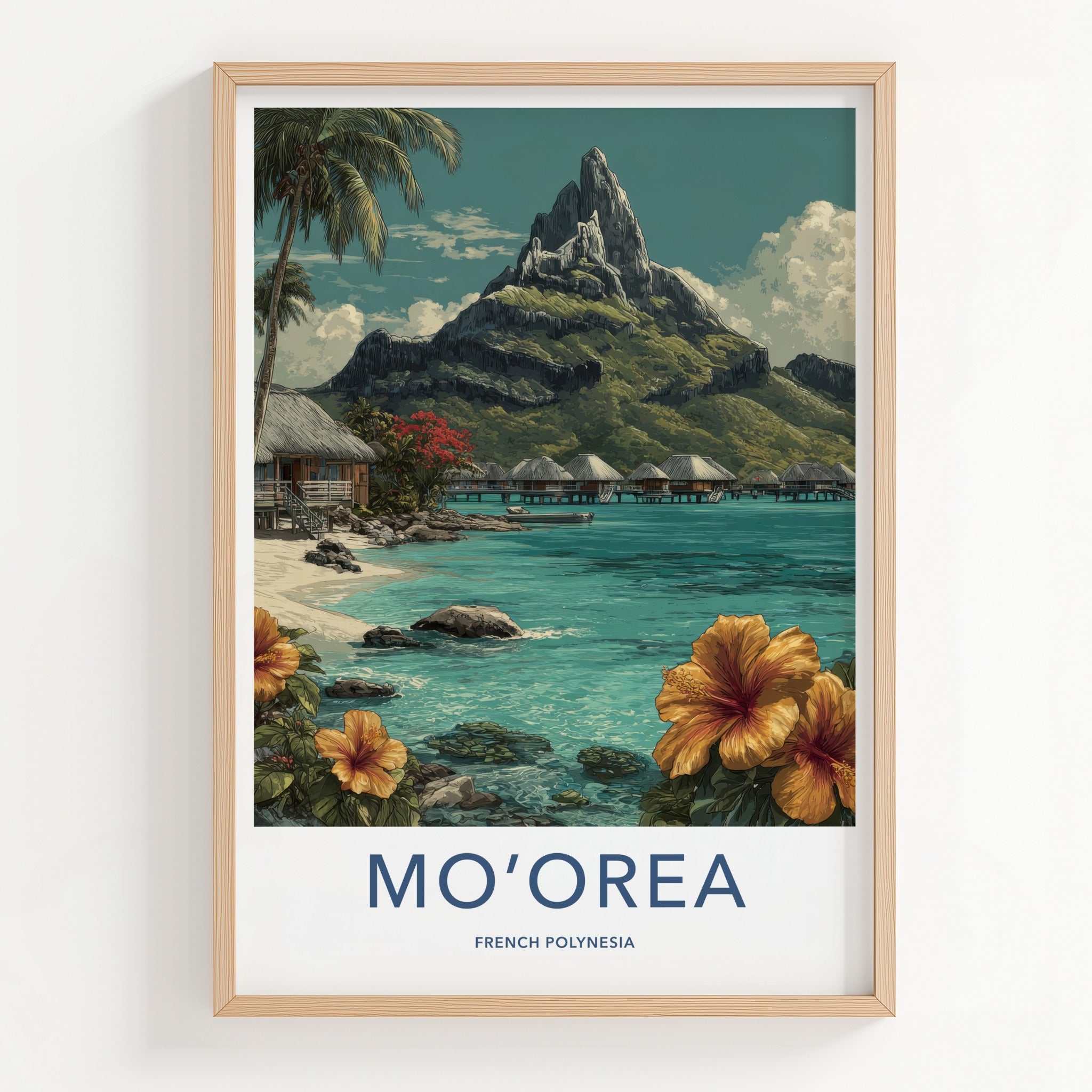 Moorea Poster - French Polynesia Overwater Bungalows Travel Art
