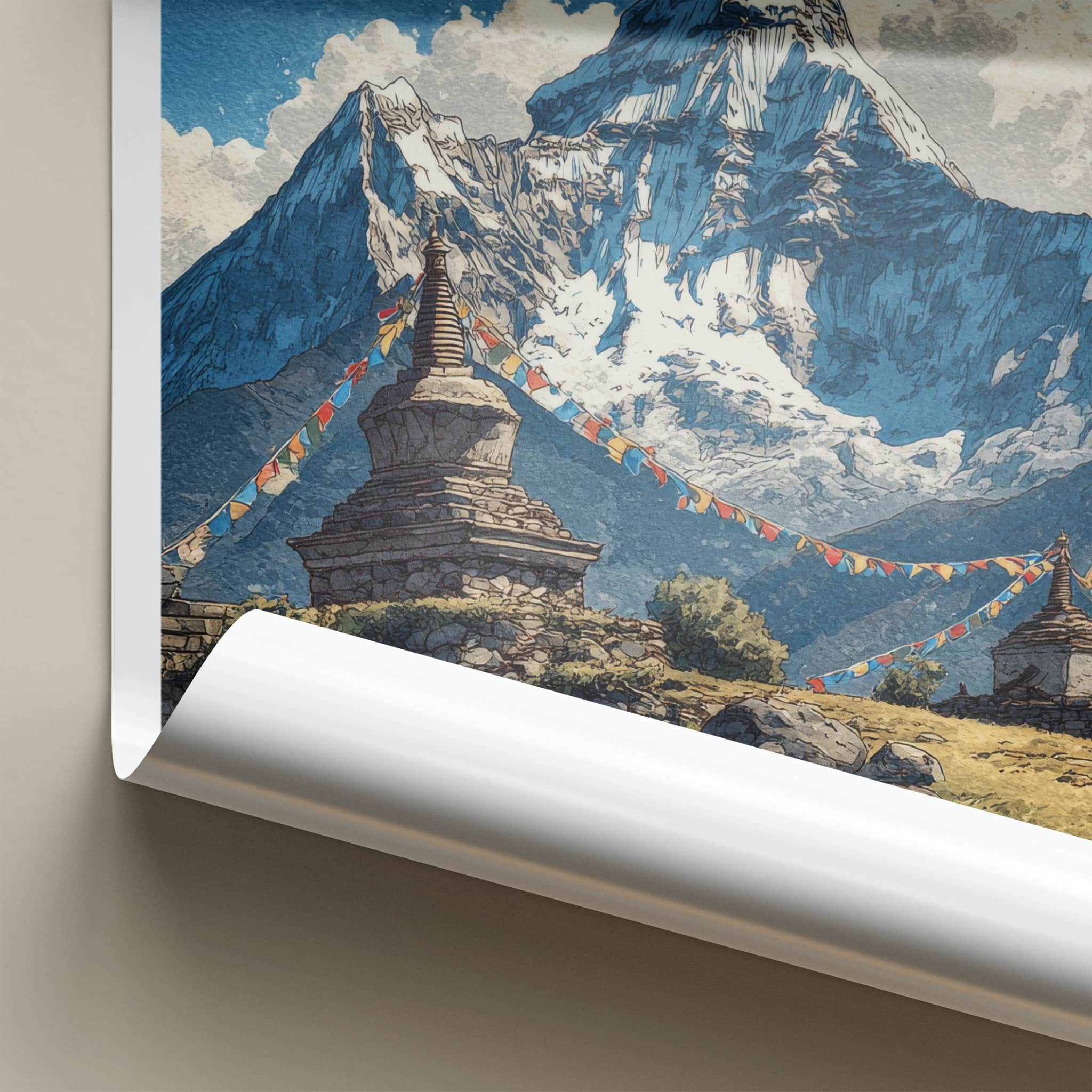 Mount Everest Poster Nepal Travel Print Ancient Stupas