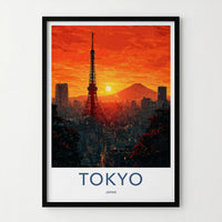 Tokyo Poster Japan Tower Cityscape Mount Fuji Travel Art