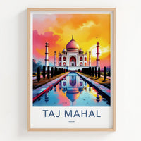 Taj Mahal Poster - India Sunset Palace Reflection Fine Art