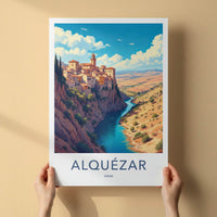 ALQUEZAR Poster - Spain Wall Art - Historic Cliffside Village Home Decor