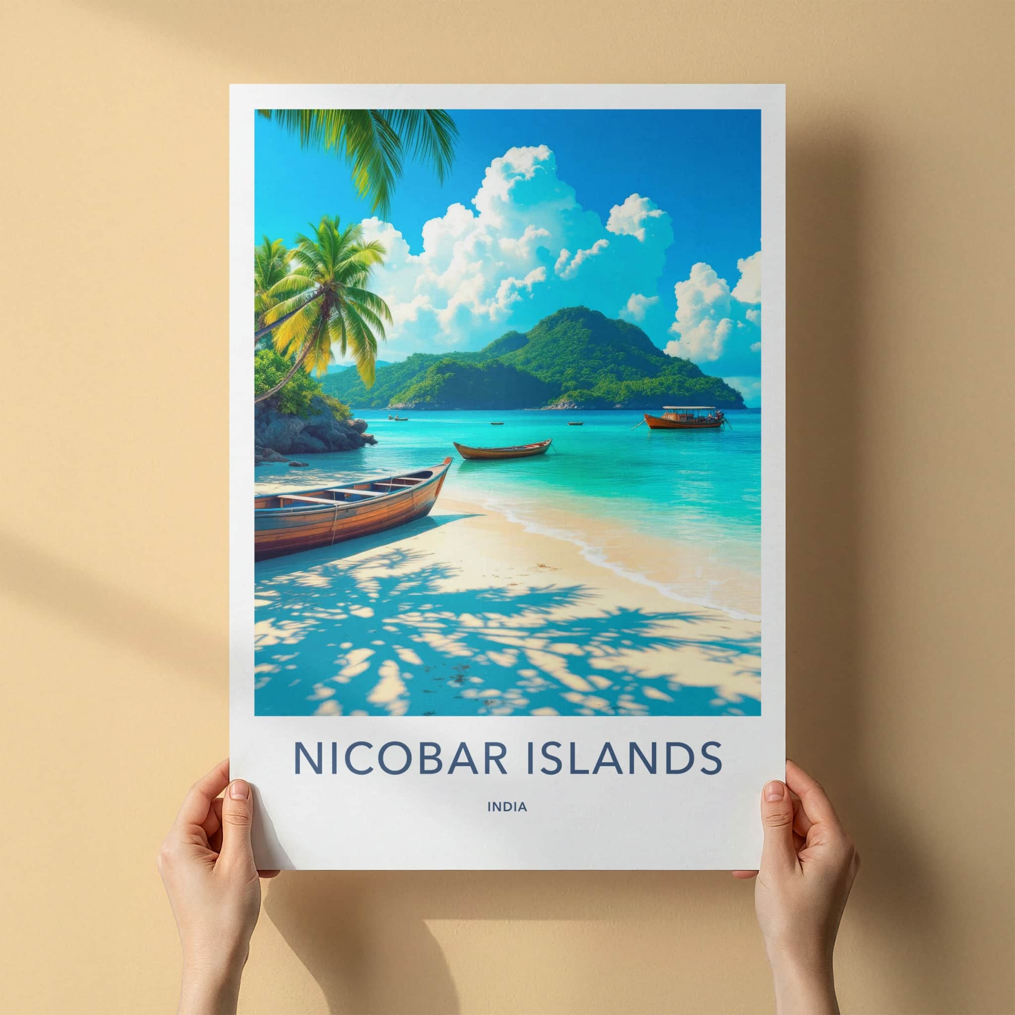 Nicobar Islands Poster - India Wall Art - Nicobar Tropical Beach Boats Gift